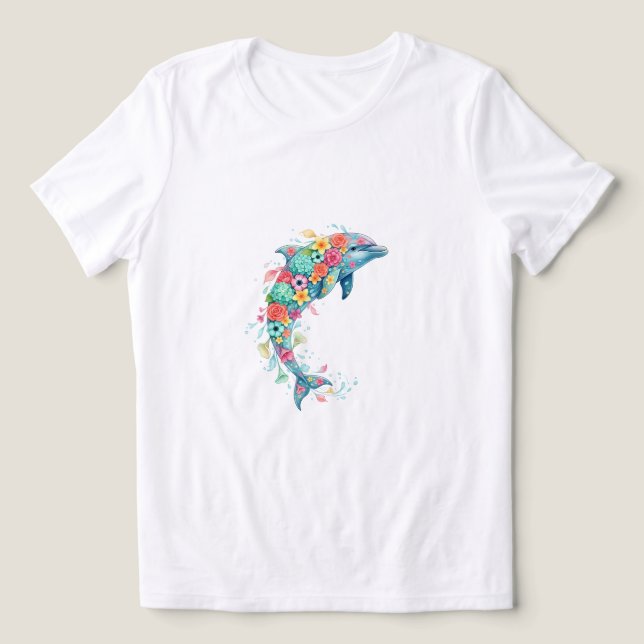 Camisa Colorida de Golfinho Floral Oceano Boho Tee (Design frontal)