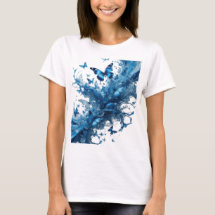 Camisa com Borboletas Azuis Vibrantes na Água