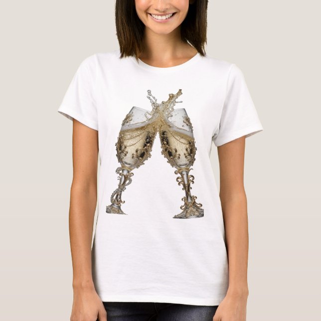 Camisa com Citação de COPOS DE CHAMPANHE Prateados (Frente)