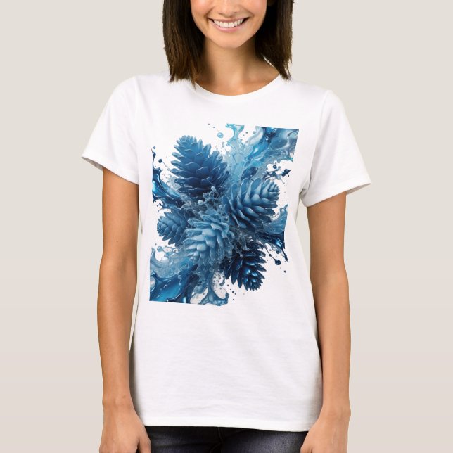 Camisa com Citação de Explosão Floral Azul Prata A (Frente)