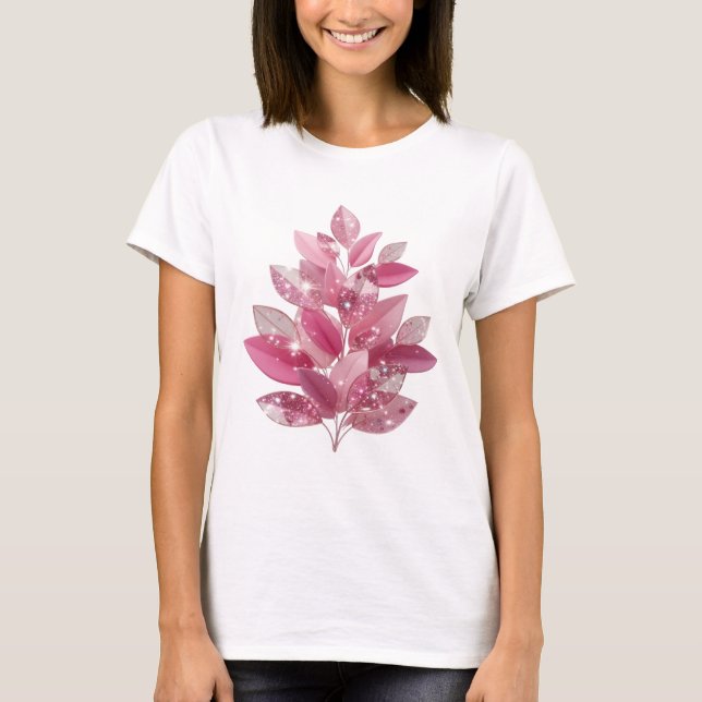 Camisa com Citação de FOLHAS ROSADAS com BRILHO em (Frente)
