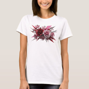 Camisa com Citação de ROSAS VERMELHAS E PRATEADAS