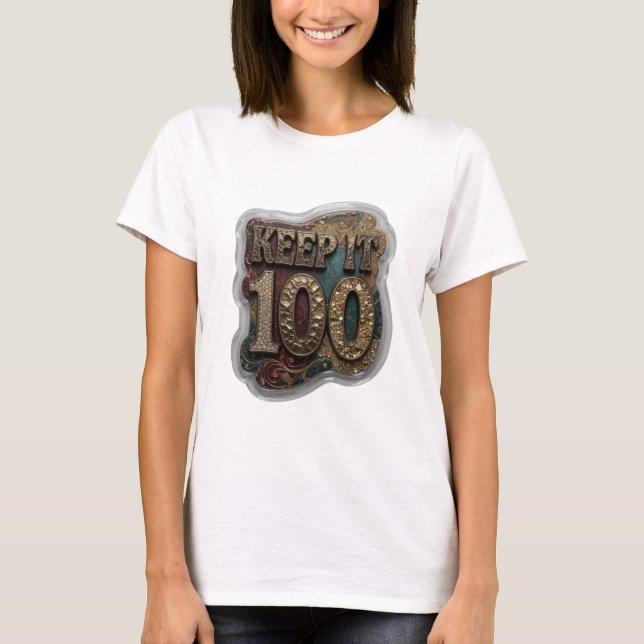 Camisa com Citação Statement Gold KEEP IT 100 (Frente)