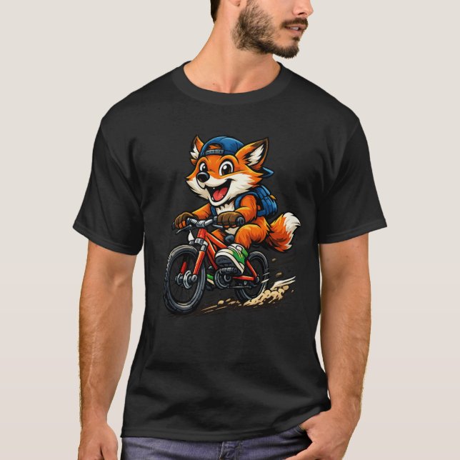 Camisa com desenho engraçado de raposa andando de  (Frente)