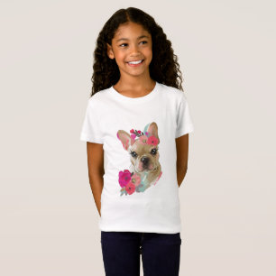 Camisa com design de arte floral de buldogue franc