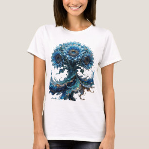 Camisa com design de árvore floral azul prateado m
