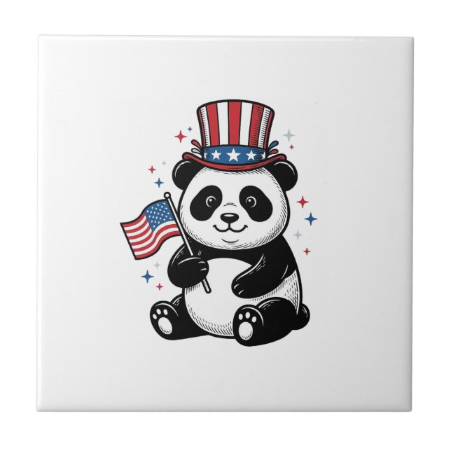 Camisa com Design de Bandeira de Panda Patriótico  (Frente)