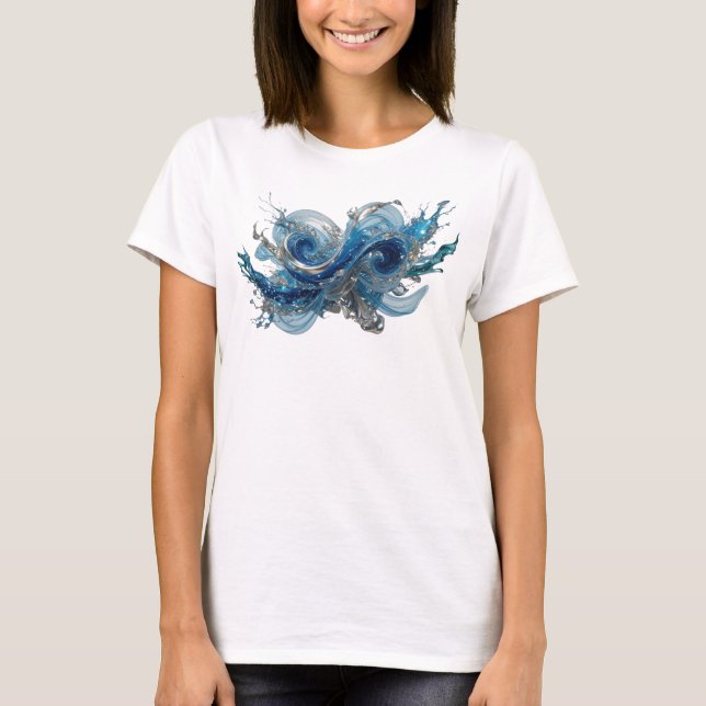 Camisa com design de ONDA DE ÁGUA prateado moderno (Frente)