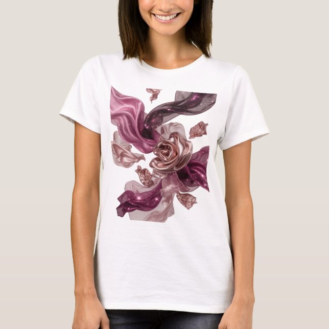 Camisa com Design de ROSAS de TECIDO de Prata Lega (Frente)