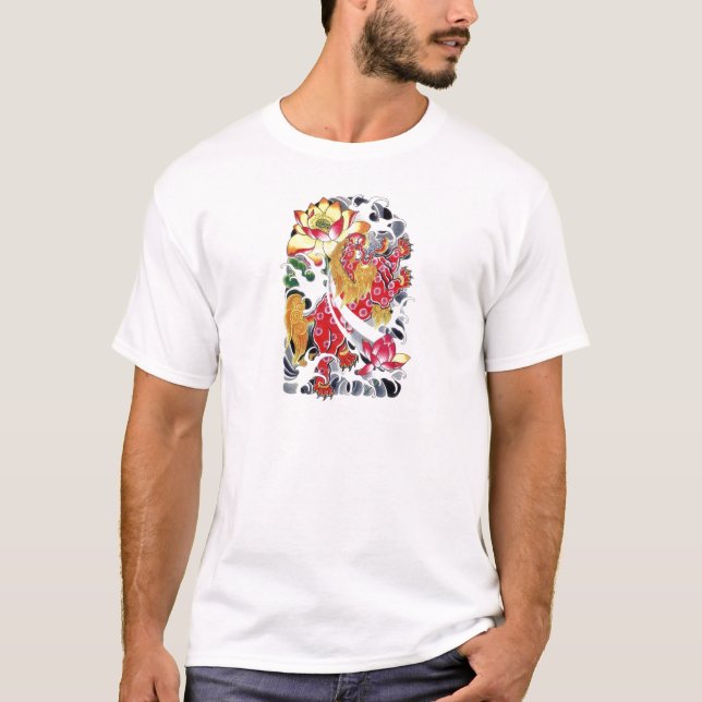 Camisa com design de tatuagem Foo & Lotus (Frente)
