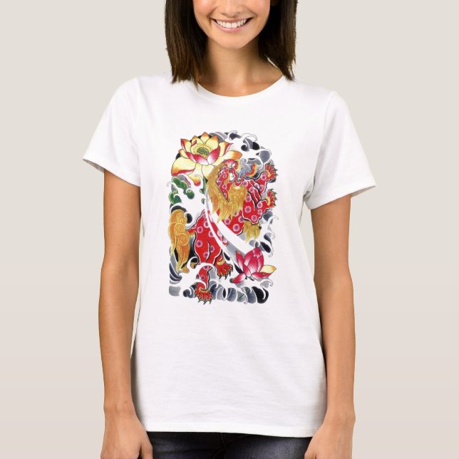 Camisa com design de tatuagem Foo & Lotus (Frente)