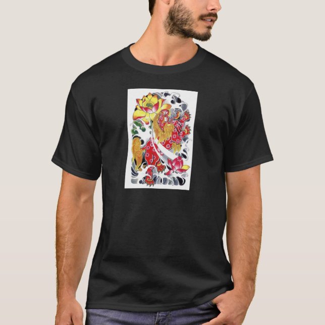 Camisa com design de tatuagem Foo & Lotus (Frente)