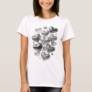 Camisa com Design Dinâmico de Corações de Prata