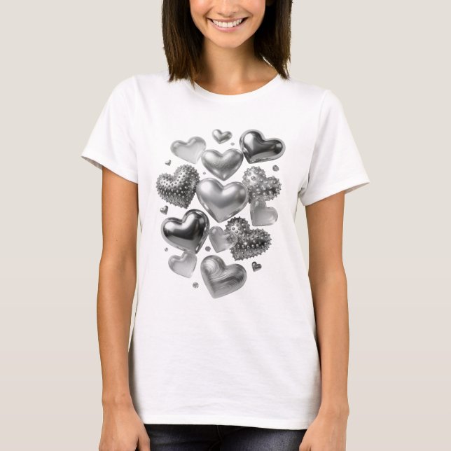 Camisa com Design Dinâmico de Corações de Prata (Frente)