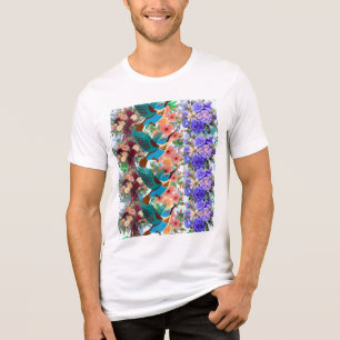 Camisa com Estampa Floral de Beija-flor, Rosas Azu