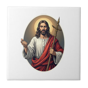 Camisa com Gravura Vintage do Cristo Pastor