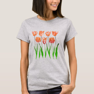 Camisa com Impressão de Jardim de Tulipas em Laran