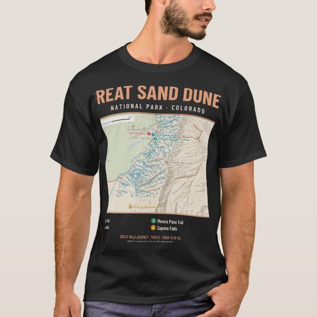 Camisa com Mapa do Parque Nacional Great Sand Dune (Frente)