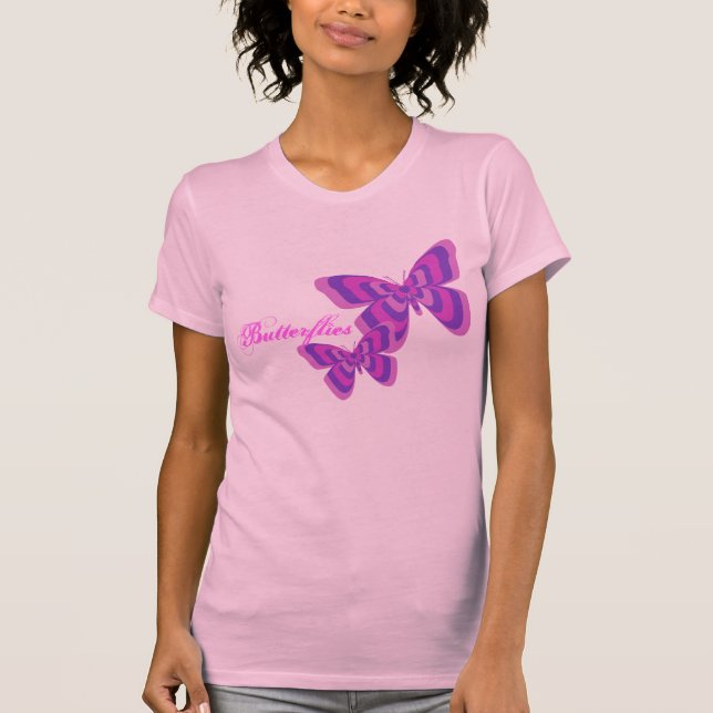 Camisa cor-de-rosa & roxa da borboleta (Frente)