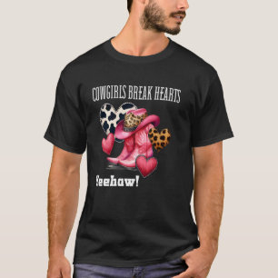 Camisa Cowgirls Break Hearts, Rosa Preto e Branco 