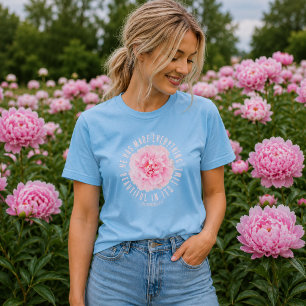 Camisa Cristã Azul Bebê com Versículo Bíblico Flor