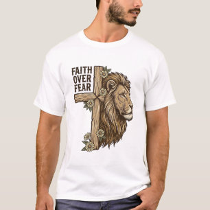 Camisa Cristã Vintage Cruz do Leão Fé Sobre o Medo