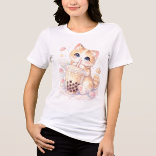 Camisa Cute Cat Boba, Camiseta de Gato de Chá Bubb
