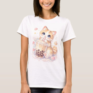Camisa Cute Cat Boba, T-Shirt de Gato de Chá de Bo