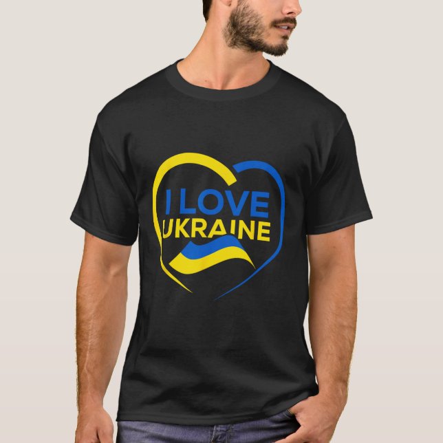 Camisa da Bandeira da Ucrânia Eu Amo o Coração da  (Frente)