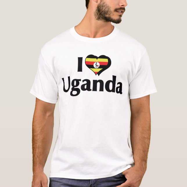 Camisa da Bandeira do Uganda que Eu Amo (Frente)