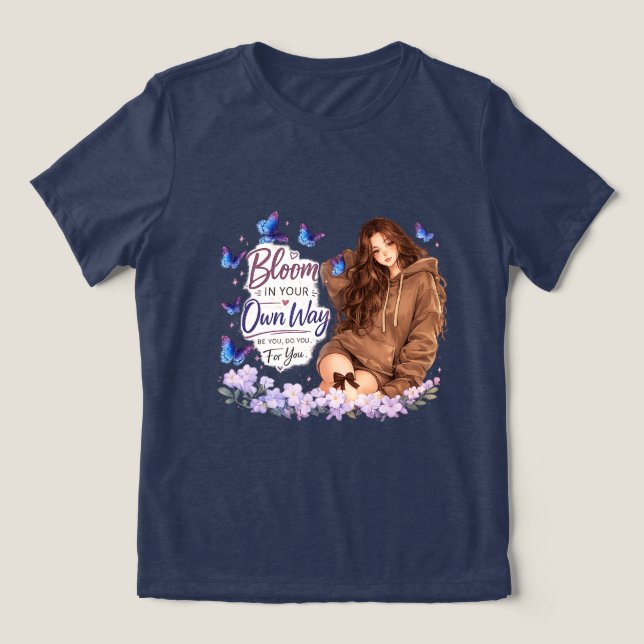 Camisa da Borboleta Menina Florescer à Sua Maneira (Design frontal)