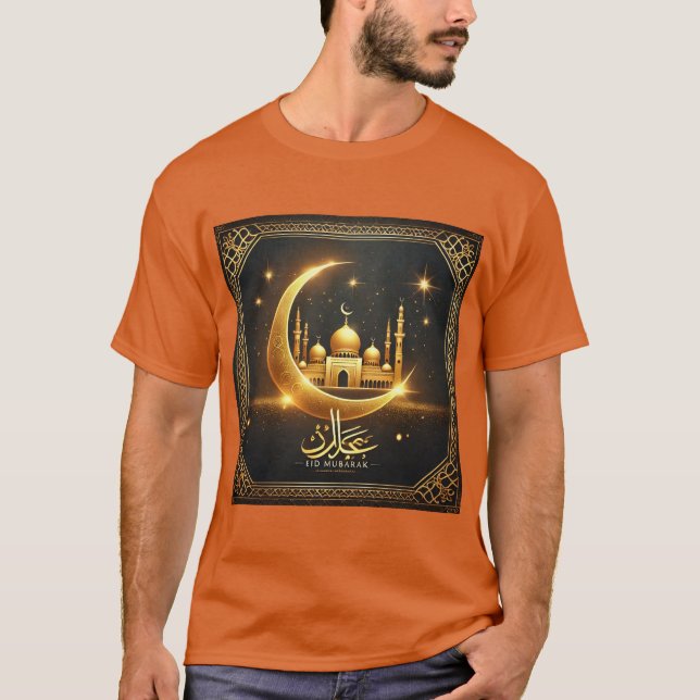 Camisa da Mesquita Eid Mubarak Crescent Elegante (Frente)