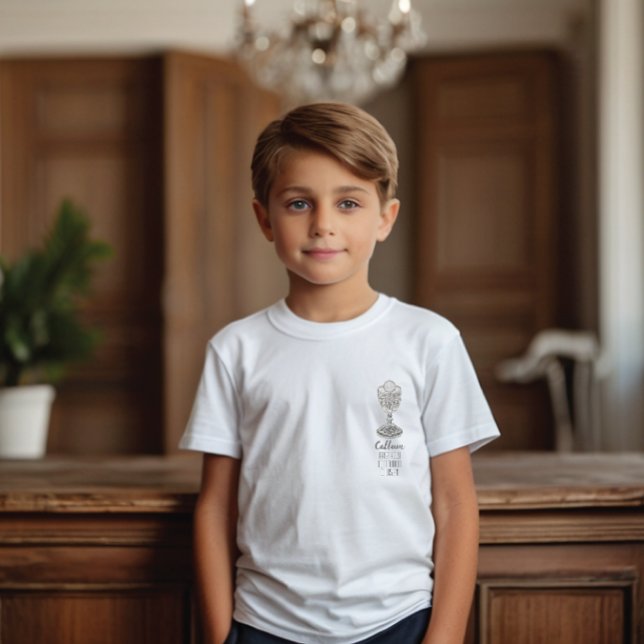Camisa da Primeira Comunhão dos Meninos (Custom Silver Glitter Boys First Holy Communion T Shirt)