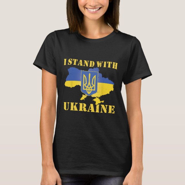 Camisa da Ucrânia Bandeira Ucraniana Mapa Eu Apoio (Frente)