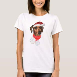 Camisa Dachshund com chapéu de Natal Santa