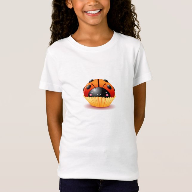 Camisa das meninas do cupcake do joaninha (Frente)
