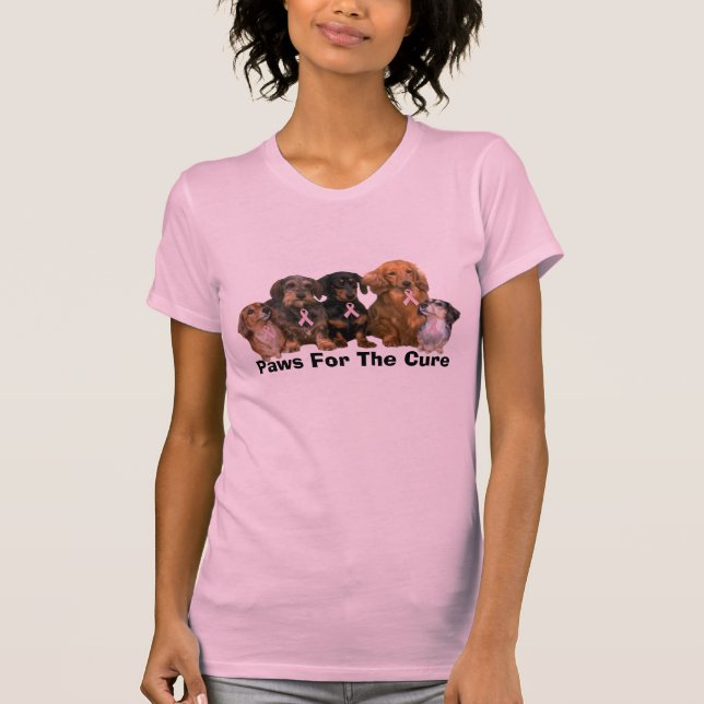 Camisa das senhoras do cancro da mama do Dachshund (Frente)
