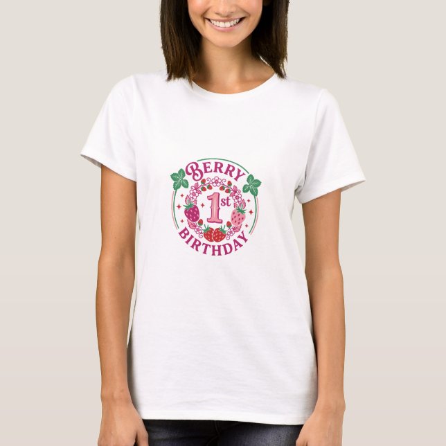 Camisa de 1º Aniversário da Berry Tema de Morango  (Frente)