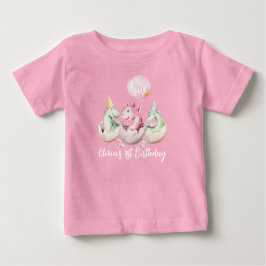 Camisa de 1º aniversário do Dinossauro Rosa