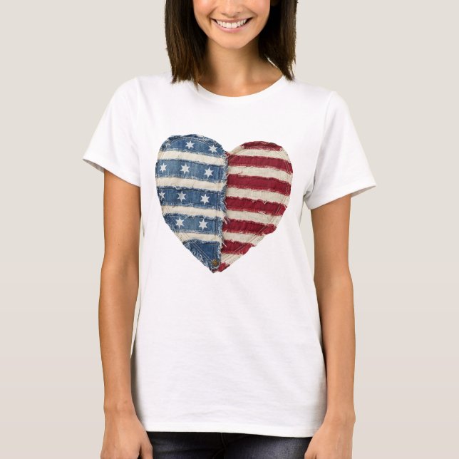 Camisa de 4 de Julho em Patchwork, coração retrô P (Frente)