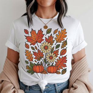Camisa de Abóbora da Temporada Floral de Outono pa