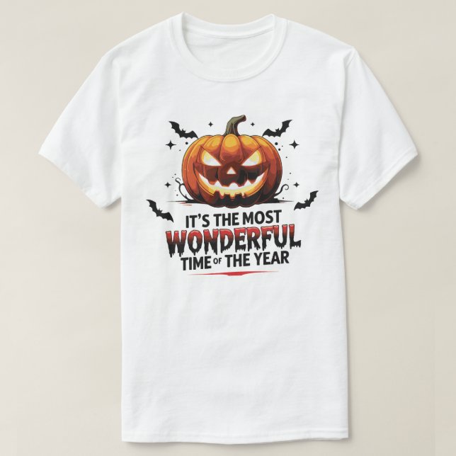 Camisa de Abóbora de Halloween Impressão branca (Frente do Design)
