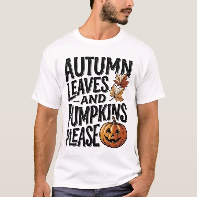 Camisa de Abóbora de Outono Com Folhas E Vibração  (Frente)