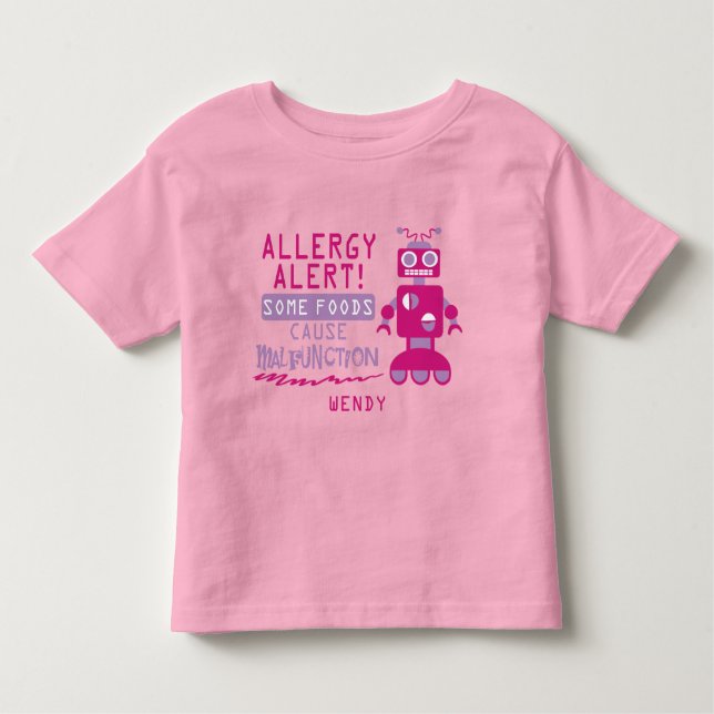 Camisa de Alerta de Alergia da Comida Robot Rosa (Frente)