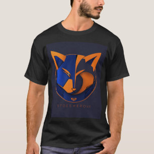 Camisa de algodão preta com design de raposa azul