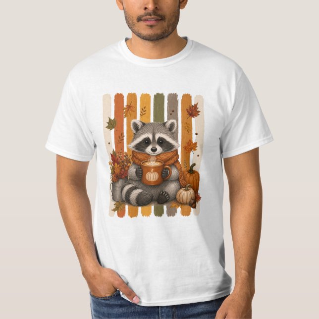 Camisa de Amante de Café de Guaxinim Outonal Fofo  (Frente)