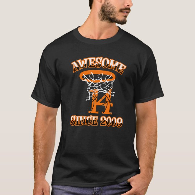 Camisa De Aniversário De 14 De Basquete Para Rapaz (Frente)
