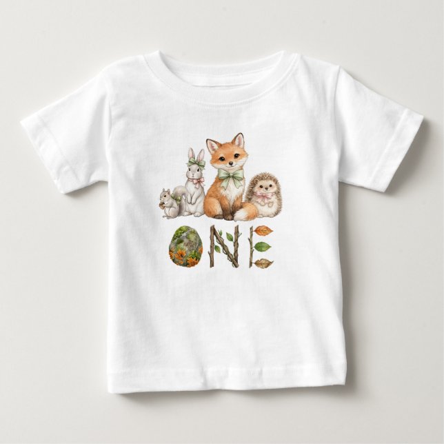 Camisa de aniversário de 1 ano de Animais da Flore (Frente)