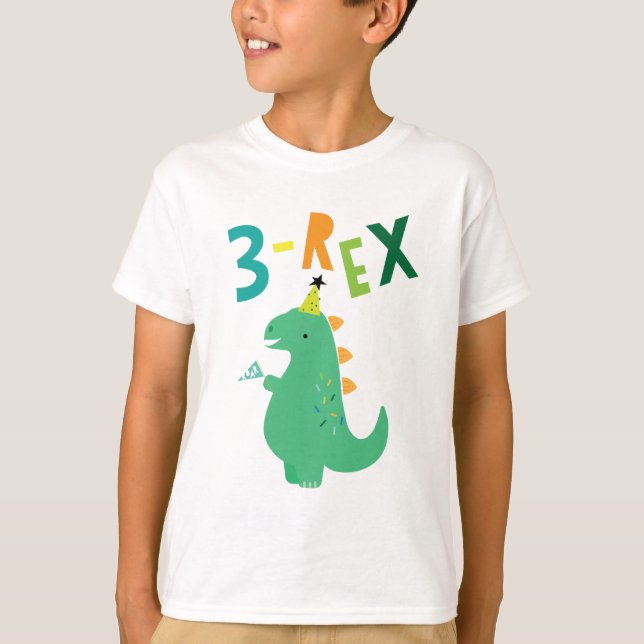 Camisa De Aniversário De 3 Rex (Frente)