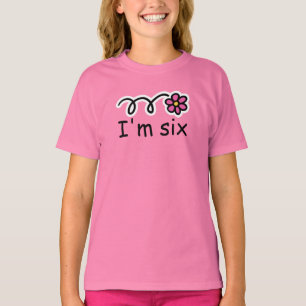 Camisa de aniversário de 6 com flor rosa margarid